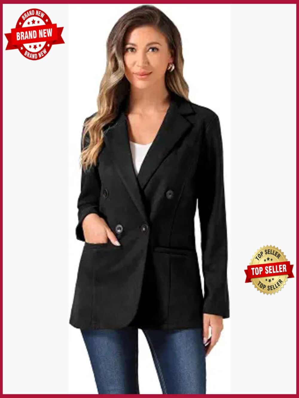 Faux Suede Double Breasted Blazer - Business Casual Suit Jacket